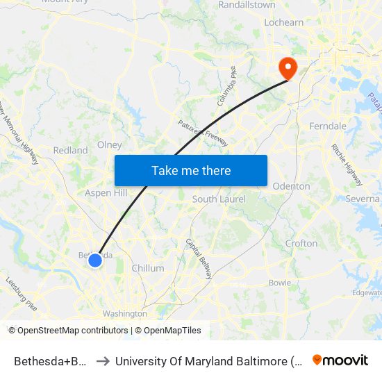 Bethesda+Bay B to University Of Maryland Baltimore (Umbc) map
