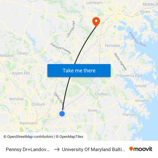 Pennsy Dr+Landover Division to University Of Maryland Baltimore (Umbc) map