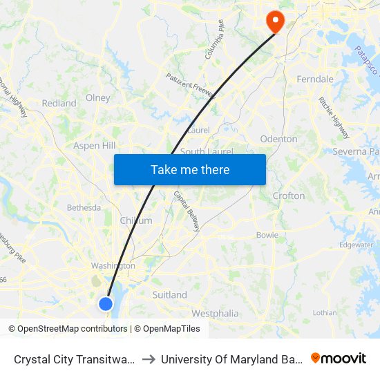 Crystal City Transitway+S Glebe Rd to University Of Maryland Baltimore (Umbc) map