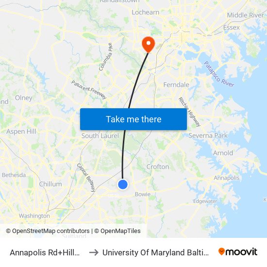 Annapolis Rd+Hillmeade Rd to University Of Maryland Baltimore (Umbc) map