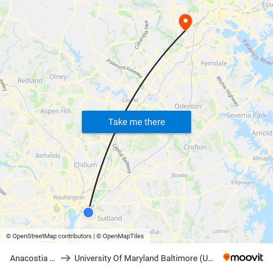 Anacostia Hs to University Of Maryland Baltimore (Umbc) map