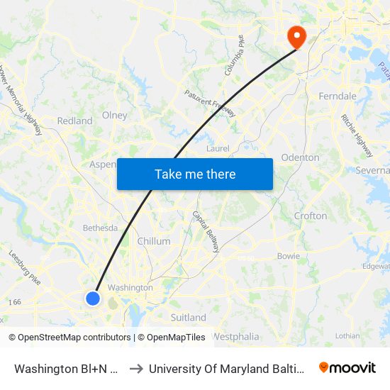 Washington Bl+N Quincy St to University Of Maryland Baltimore (Umbc) map