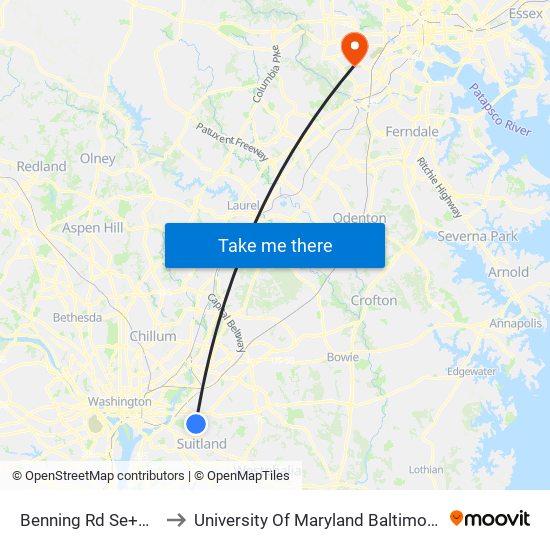 Benning Rd Se+H St SE to University Of Maryland Baltimore (Umbc) map