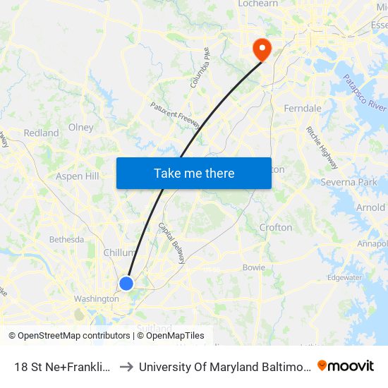 18 St Ne+Franklin St NE to University Of Maryland Baltimore (Umbc) map