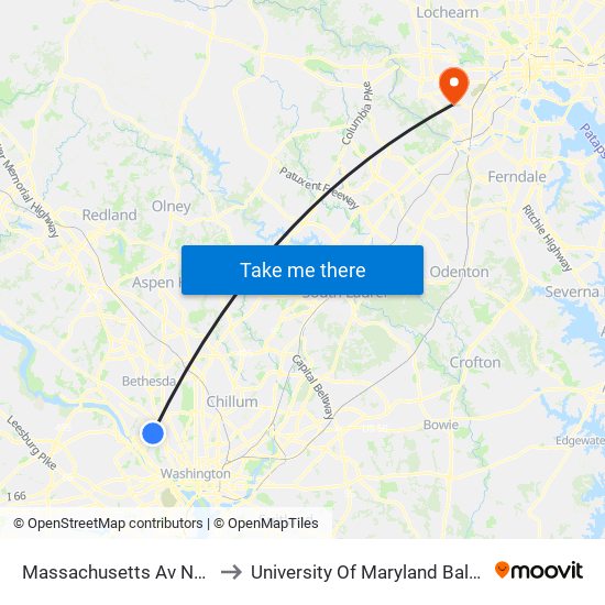 Massachusetts Av Nw+45 St NW to University Of Maryland Baltimore (Umbc) map