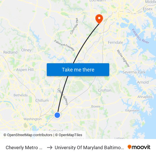 Cheverly Metro Station to University Of Maryland Baltimore (Umbc) map