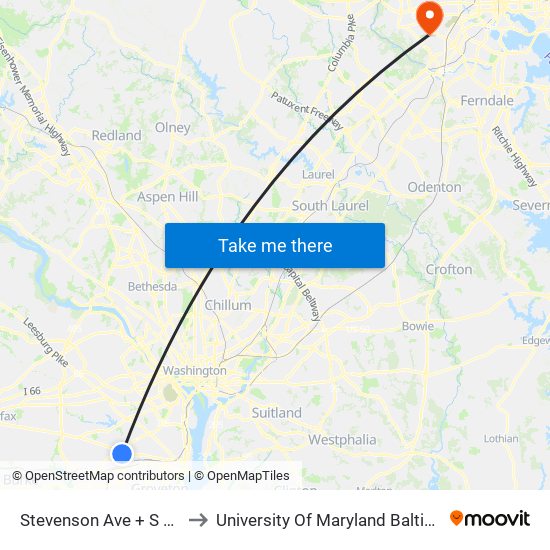 Stevenson Ave + S Whiting St to University Of Maryland Baltimore (Umbc) map