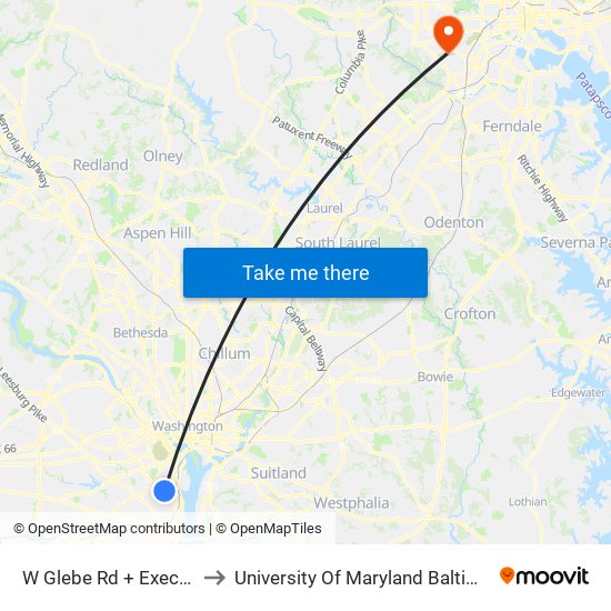 W Glebe Rd + Executive Ave to University Of Maryland Baltimore (Umbc) map