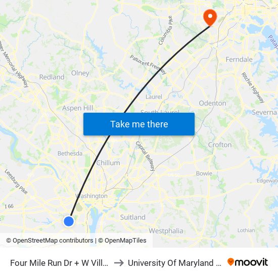 Four Mile Run Dr + W Vill Shirlingtn Phase 3 to University Of Maryland Baltimore (Umbc) map