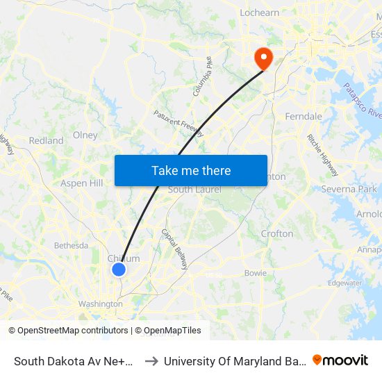 South Dakota Av Ne+Kennedy St NE to University Of Maryland Baltimore (Umbc) map