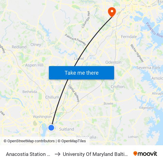 Anacostia Station Bus Bay F to University Of Maryland Baltimore (Umbc) map