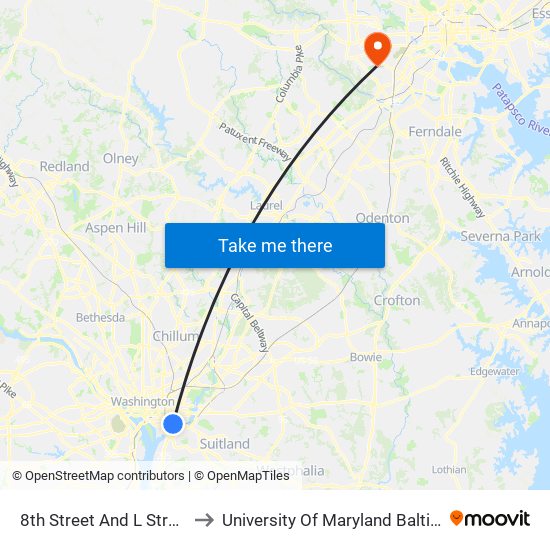 8th Street And L Street SE (Nb) to University Of Maryland Baltimore (Umbc) map