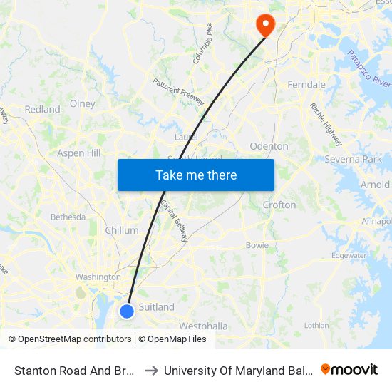 Stanton Road And Bruce Place SE to University Of Maryland Baltimore (Umbc) map