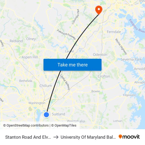 Stanton Road And Elvans Road SE to University Of Maryland Baltimore (Umbc) map