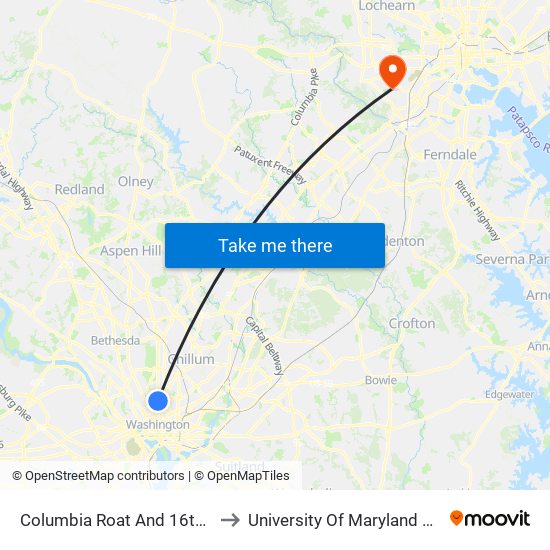 Columbia Roat And 16th Street NW (Wb) to University Of Maryland Baltimore (Umbc) map