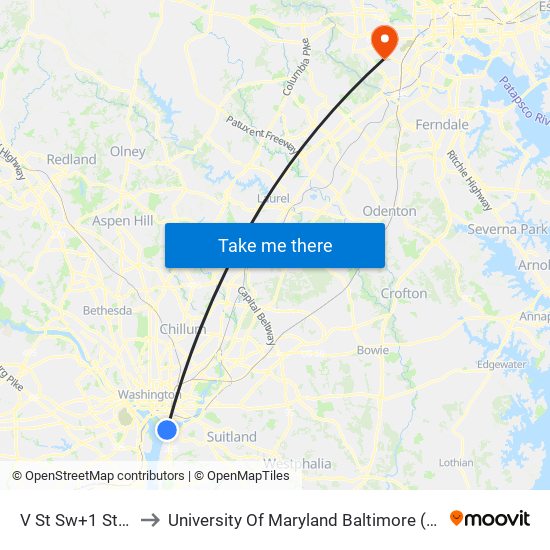 V St Sw+1 St SW to University Of Maryland Baltimore (Umbc) map