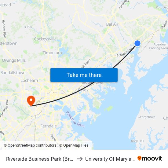 Riverside Business Park (Brass Mill Rd & Wharf Point Ct) to University Of Maryland Baltimore (Umbc) map