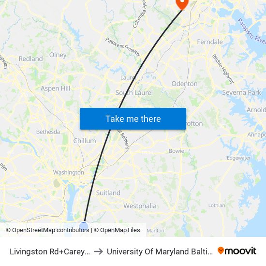 Livingston Rd+Carey Branch Dr to University Of Maryland Baltimore (Umbc) map