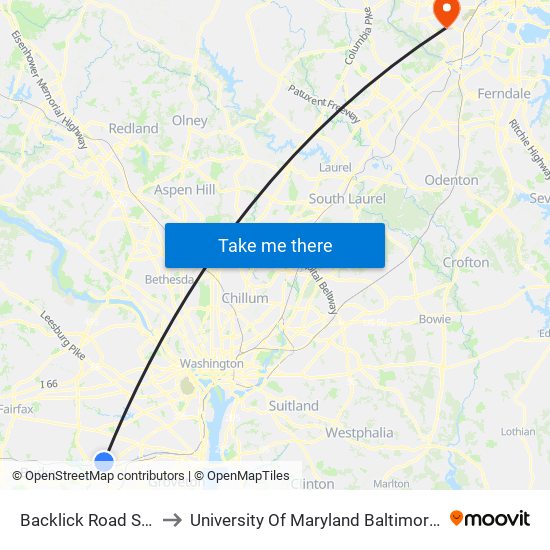 Backlick Road Station to University Of Maryland Baltimore (Umbc) map