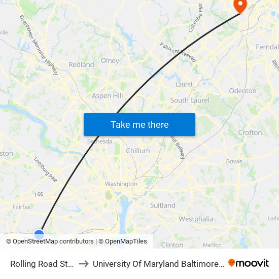 Rolling Road Station to University Of Maryland Baltimore (Umbc) map