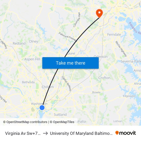 Virginia Av Sw+7 St SW to University Of Maryland Baltimore (Umbc) map