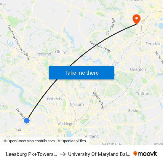 Leesburg Pk+Towers Crescent Dr to University Of Maryland Baltimore (Umbc) map