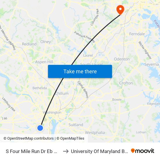 S Four Mile Run Dr Eb @ S Oxford St Ns to University Of Maryland Baltimore (Umbc) map