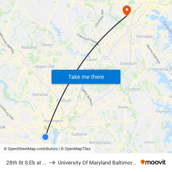 28th St S Eb at 1428 to University Of Maryland Baltimore (Umbc) map