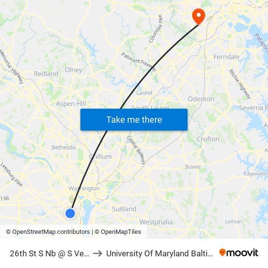 26th St S Nb @ S Veitch St Ns to University Of Maryland Baltimore (Umbc) map