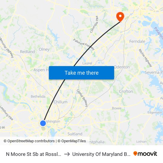 N Moore St Sb at Rosslyn Station Bay E to University Of Maryland Baltimore (Umbc) map