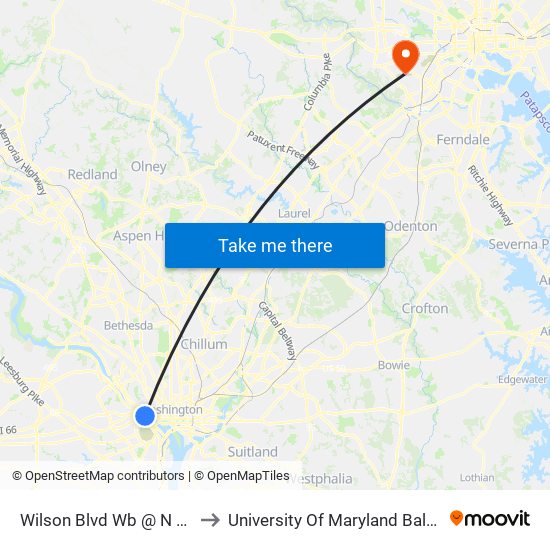 Wilson Blvd Wb @ N Moore St FS to University Of Maryland Baltimore (Umbc) map