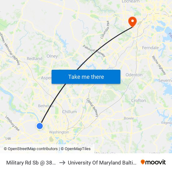 Military Rd Sb @ 38th St N Ns to University Of Maryland Baltimore (Umbc) map