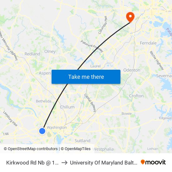 Kirkwood Rd Nb @ 16th St N FS to University Of Maryland Baltimore (Umbc) map