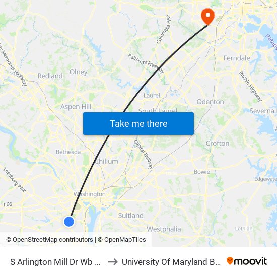 S Arlington Mill Dr Wb @ S Taylor St FS to University Of Maryland Baltimore (Umbc) map