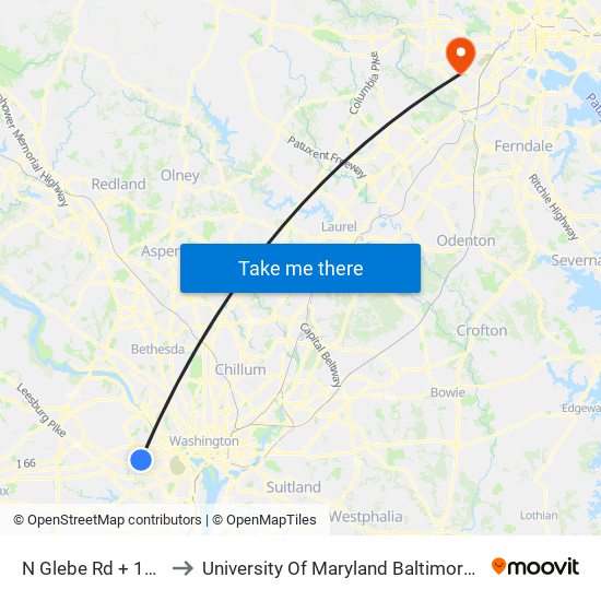 N Glebe Rd + 11th St to University Of Maryland Baltimore (Umbc) map