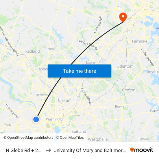 N Glebe Rd + 25th St to University Of Maryland Baltimore (Umbc) map