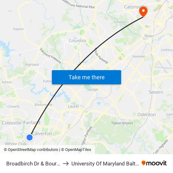 Broadbirch Dr & Bournefield Way to University Of Maryland Baltimore (Umbc) map