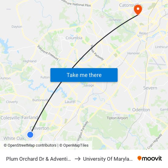 Plum Orchard Dr & Adventist Medical Cen White Oak to University Of Maryland Baltimore (Umbc) map