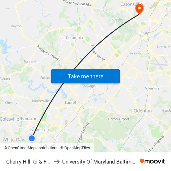 Cherry Hill Rd & Fda Blvd to University Of Maryland Baltimore (Umbc) map