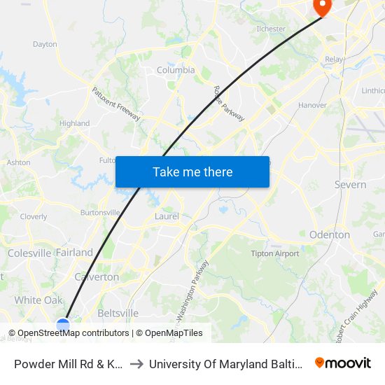 Powder Mill Rd & Kinloch Rd to University Of Maryland Baltimore (Umbc) map