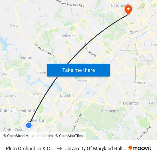 Plum Orchard Dr & Cherry Hill Rd to University Of Maryland Baltimore (Umbc) map