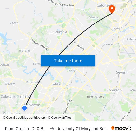 Plum Orchard Dr & Broadbirch Dr to University Of Maryland Baltimore (Umbc) map