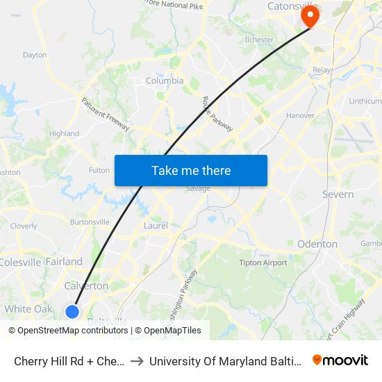 Cherry Hill Rd + Cherry Hill Ct to University Of Maryland Baltimore (Umbc) map