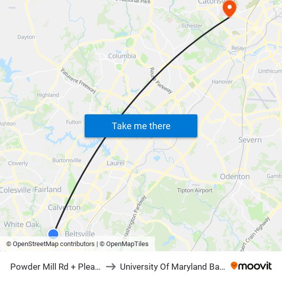 Powder Mill Rd + Pleasant Acres Dr to University Of Maryland Baltimore (Umbc) map