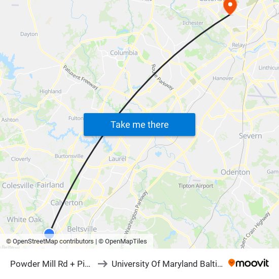 Powder Mill Rd + Pinewood Ct to University Of Maryland Baltimore (Umbc) map