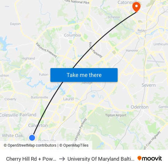 Cherry Hill Rd + Powder Mill Rd to University Of Maryland Baltimore (Umbc) map