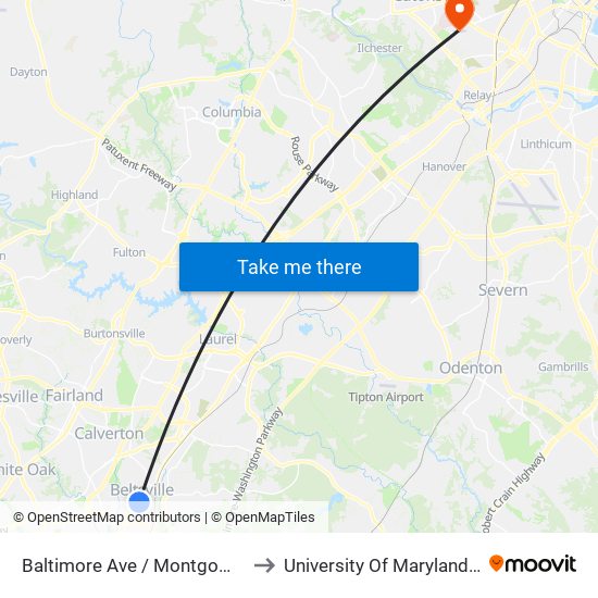 Baltimore Ave / Montgomery Rd (Northbound) to University Of Maryland Baltimore (Umbc) map