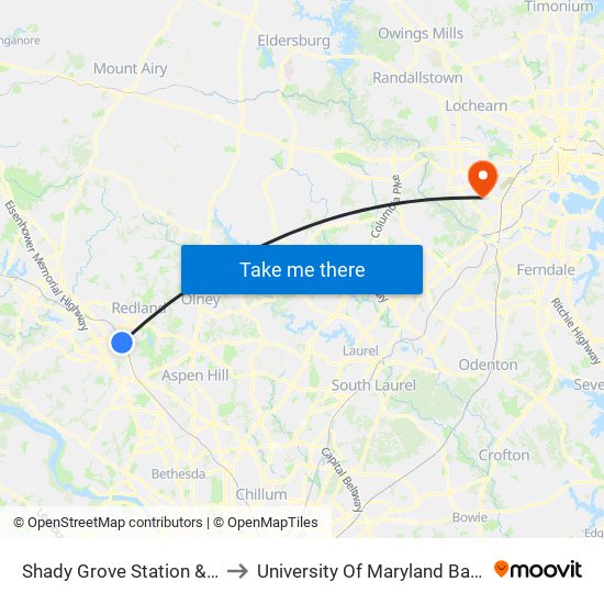 Shady Grove Station & Bay B - West to University Of Maryland Baltimore (Umbc) map