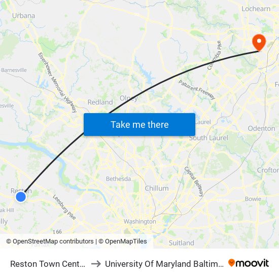 Reston Town Center North to University Of Maryland Baltimore (Umbc) map