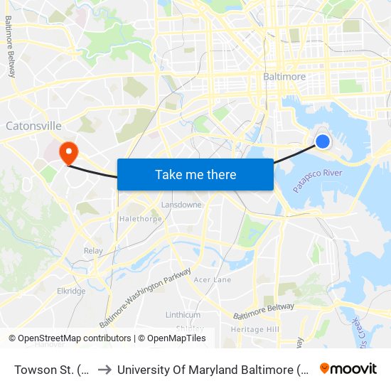 Towson St. (Nb) to University Of Maryland Baltimore (Umbc) map